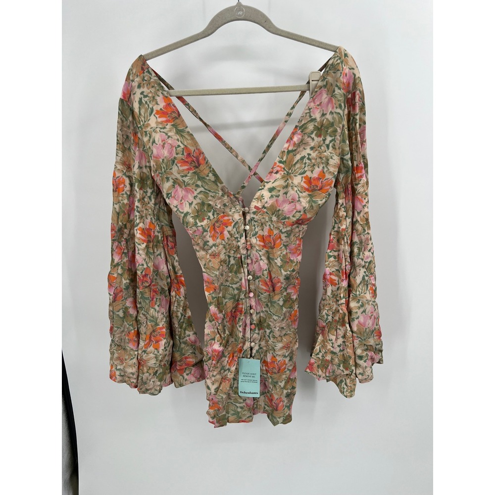 Nasty Gal Vintage Floral Button Through Extreme Flared Sleeve Mini Dress 4 NWT